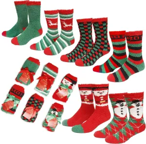Gilbins Mens-Womens Christmas Holiday Fuzzy Socks with Grips Non Slip Skid Slipper Fluffy Hospital Winter Crew Sleep Socks