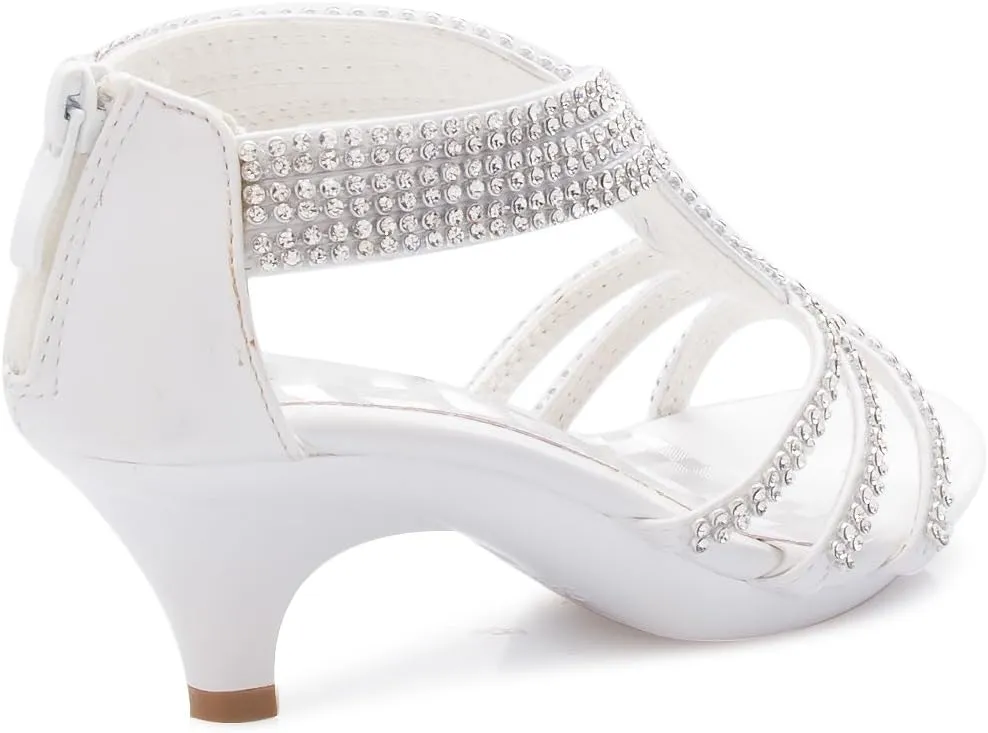 Girls' Kids Open Toe Strappy Rhinestone Dress Sandal Low Heel Shoes - Wedding, Dress, Dance, Flower Girl