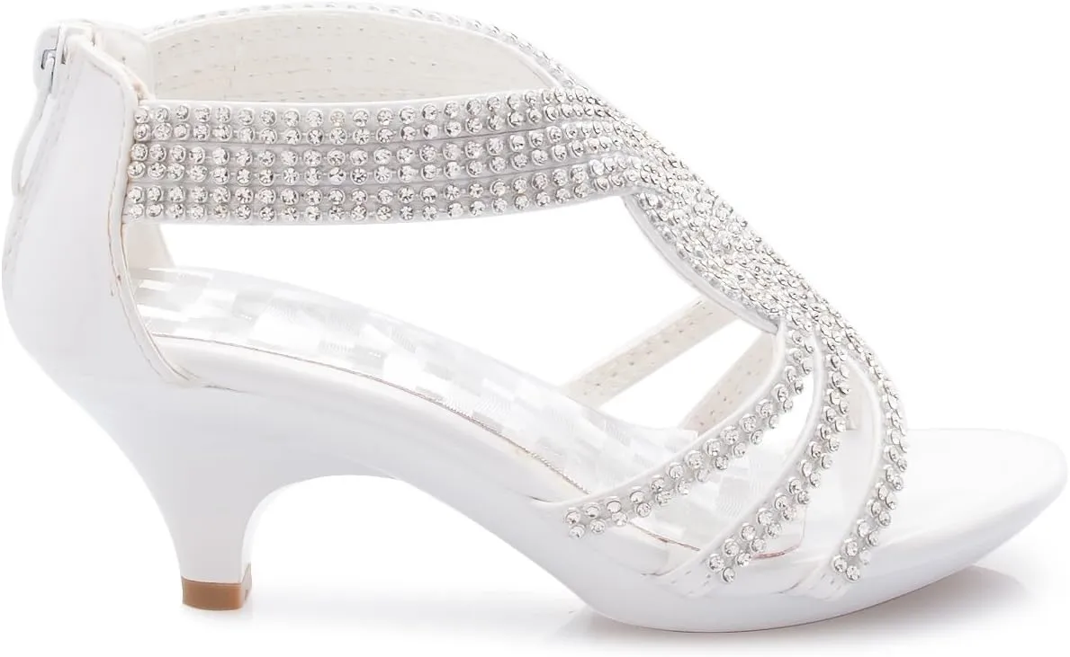 Girls' Kids Open Toe Strappy Rhinestone Dress Sandal Low Heel Shoes - Wedding, Dress, Dance, Flower Girl