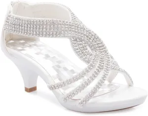 Girls' Kids Open Toe Strappy Rhinestone Dress Sandal Low Heel Shoes - Wedding, Dress, Dance, Flower Girl