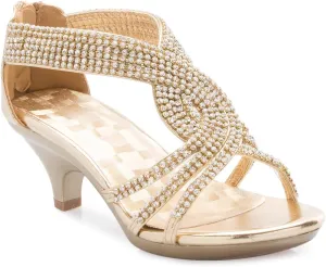 Girls' Kids Open Toe Strappy Rhinestone Dress Sandal Low Heel Shoes - Wedding, Dress, Dance, Flower Girl