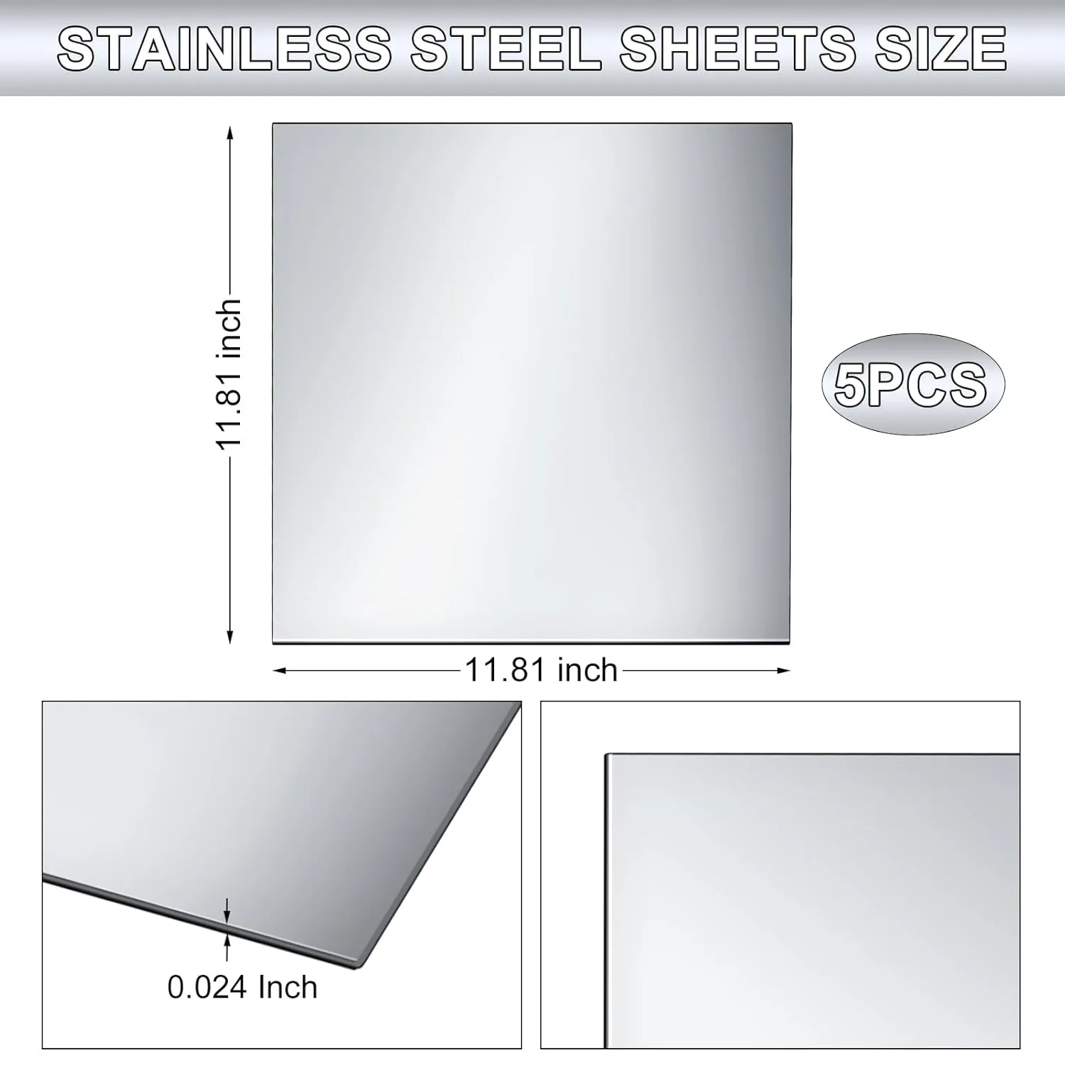 Gisafai 5 Pcs 304 Stainless Steel Sheets Stainless Steel Plates Mirror Surface Polishing Finish Stainless Steel Shim Plates Metal Sheets for Crafts Kitchen DIY Making (11.81 x 11.81 x 0.016 Inch)