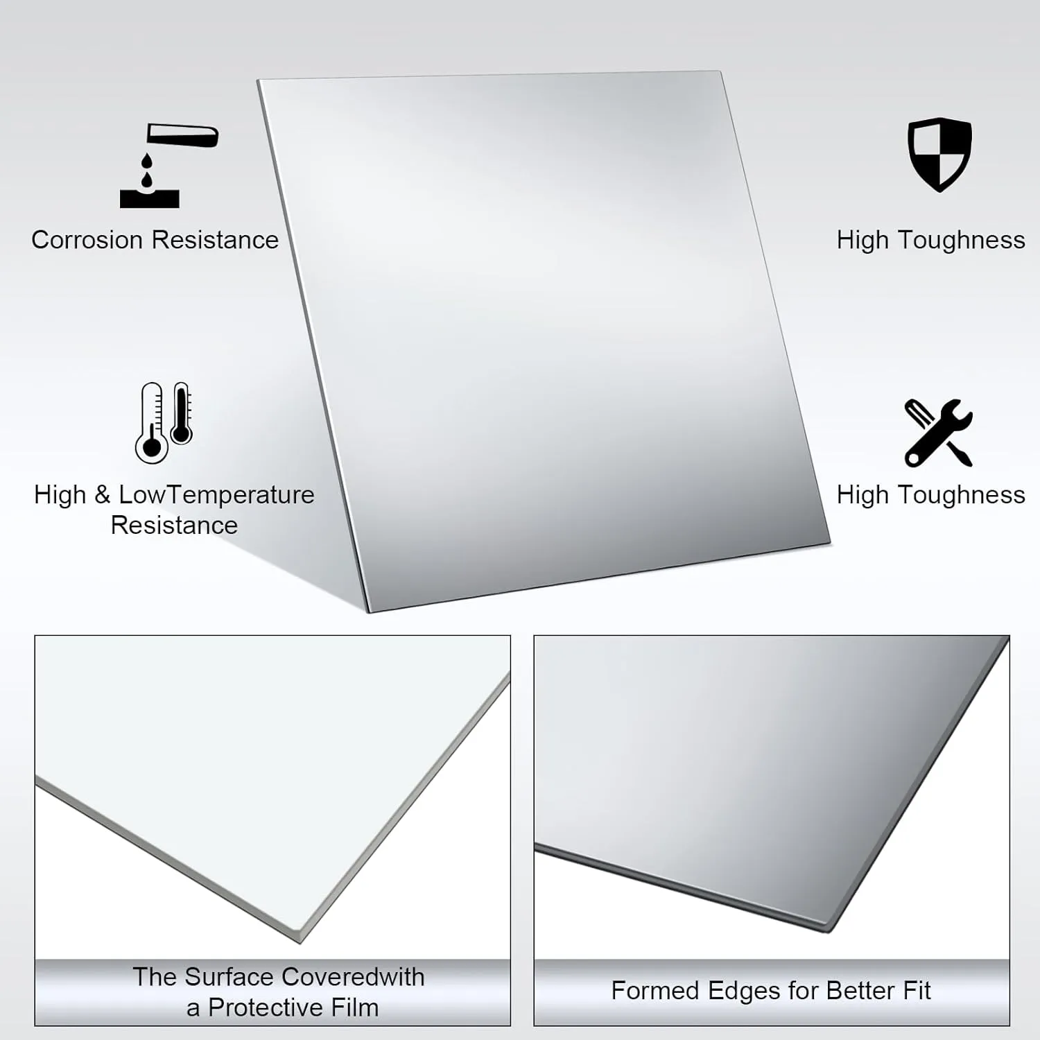 Gisafai 5 Pcs 304 Stainless Steel Sheets Stainless Steel Plates Mirror Surface Polishing Finish Stainless Steel Shim Plates Metal Sheets for Crafts Kitchen DIY Making (11.81 x 11.81 x 0.016 Inch)