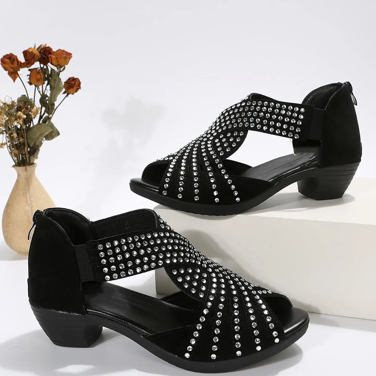 Glowstep Orthopedic Sandals for Women, Low Heel Cut-Out, Comfortable Sports Slippers - Arch Support, Non-Slip Shoes