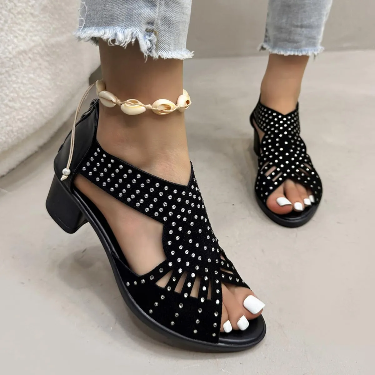 Glowstep Orthopedic Sandals for Women, Low Heel Cut-Out, Comfortable Sports Slippers - Arch Support, Non-Slip Shoes