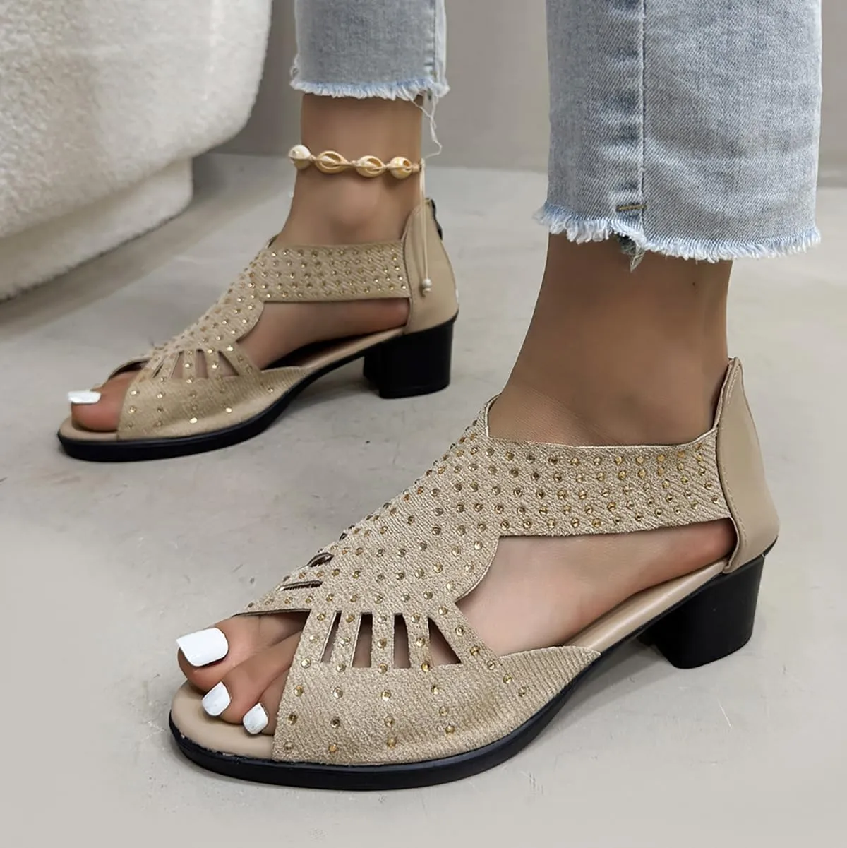 Glowstep Orthopedic Sandals for Women, Low Heel Cut-Out, Comfortable Sports Slippers - Arch Support, Non-Slip Shoes