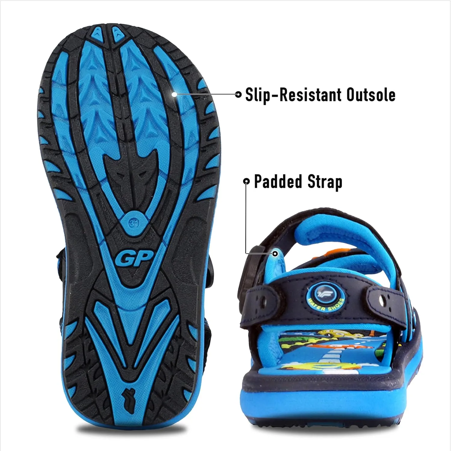 Gold Pigeon Shoes KIDS Easy Snap Lock Outdoor/Water Sandals & Slides. Adjustable Straps