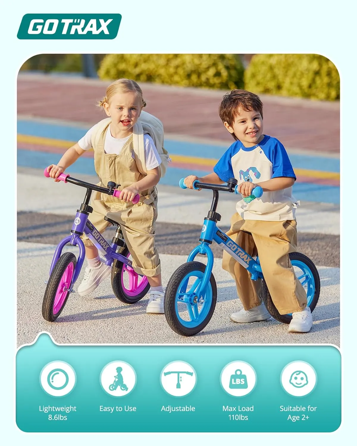 Gotrax KS12 Balance Bike for 2-5, 12" Toddlers Push Bike with LED Light, Adjustable Soft Seat & Handlebar, Flat-Free Tires & Easy Assembly Kids Bicycle, Lightweight & No Pedal, Gift for Boys Girls