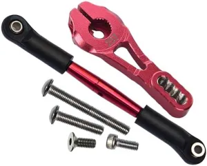 GPM 6PC Set Upgrades Aluminum Servo Horn 25T (4 Positioning Holes) W. Adjustable Steering Link for 1/10 TRX4 Defender Trail Crawler (82056-4) RC Cars (red)