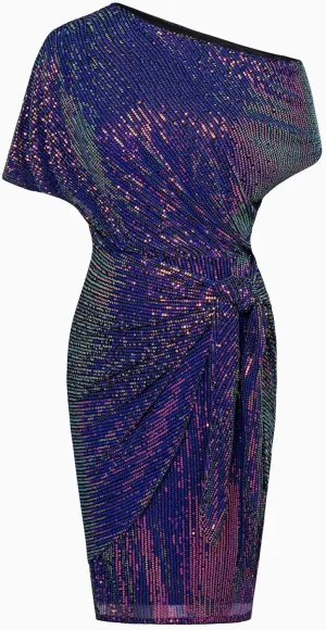 GRACE KARIN Women's Sequin Sparkly Glitter Party Club Dress One Shoulder Ruched Cocktail Bodycon Dress