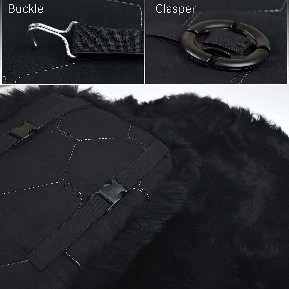 Gracefur 1 Pack Easy-Install Sheepskin Car Seat Covers, Airbag Compatible Comfort and Protection Front Seat Covers for Most Cars(Black)