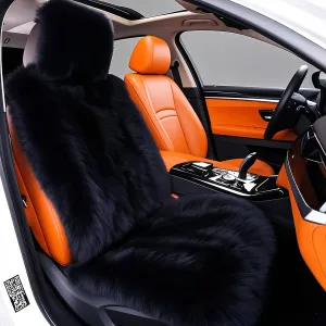 Gracefur 1 Pack Easy-Install Sheepskin Car Seat Covers, Airbag Compatible Comfort and Protection Front Seat Covers for Most Cars(Black)