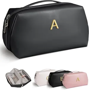 Graduation Gifts - Initial Makeup Bag for Women Girls, Bridesmaid Gifts, Thank You Gifts Idea, Gifts for Women, Large Capacity & Wide Open Cosmetic Toiletry Bags, Friends Gift