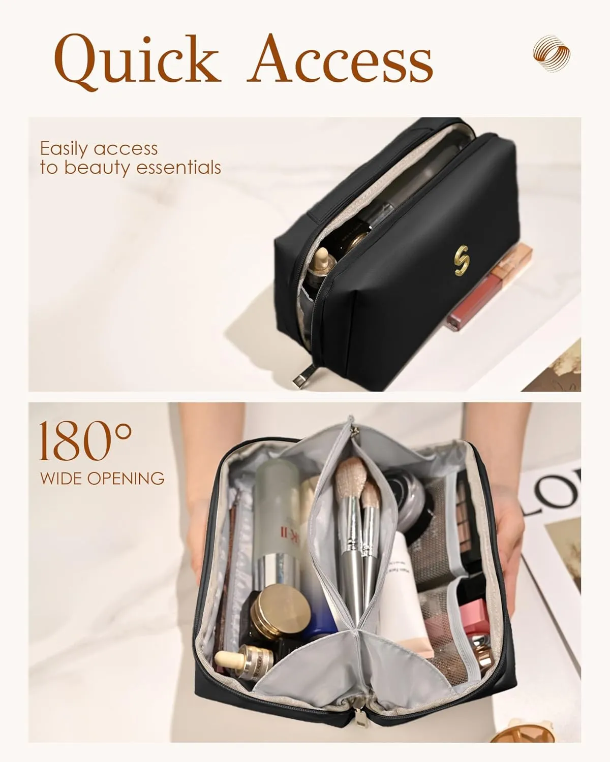 Graduation Gifts - Initial Makeup Bag for Women Girls, Bridesmaid Gifts, Thank You Gifts Idea, Gifts for Women, Large Capacity & Wide Open Cosmetic Toiletry Bags, Friends Gift