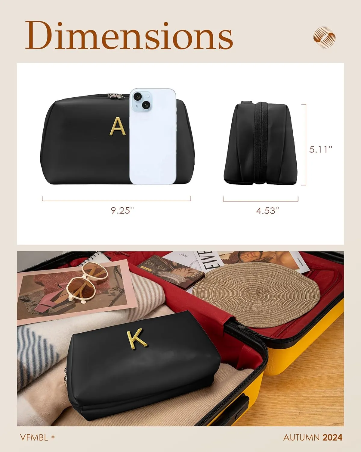 Graduation Gifts - Initial Makeup Bag for Women Girls, Bridesmaid Gifts, Thank You Gifts Idea, Gifts for Women, Large Capacity & Wide Open Cosmetic Toiletry Bags, Friends Gift