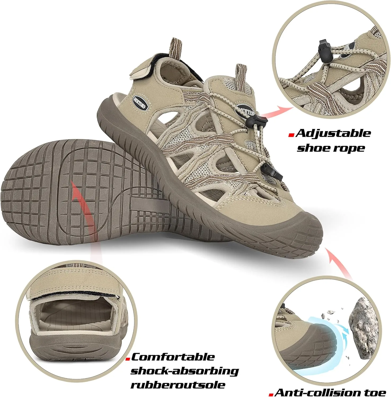 GRITION Hiking Sandals Women Closed Toe, Waterproof Lightweight Adjustable Hiking Athletic Sandals, Breathable For Beach Summer Adventure Comfortable Outdoor Sport
