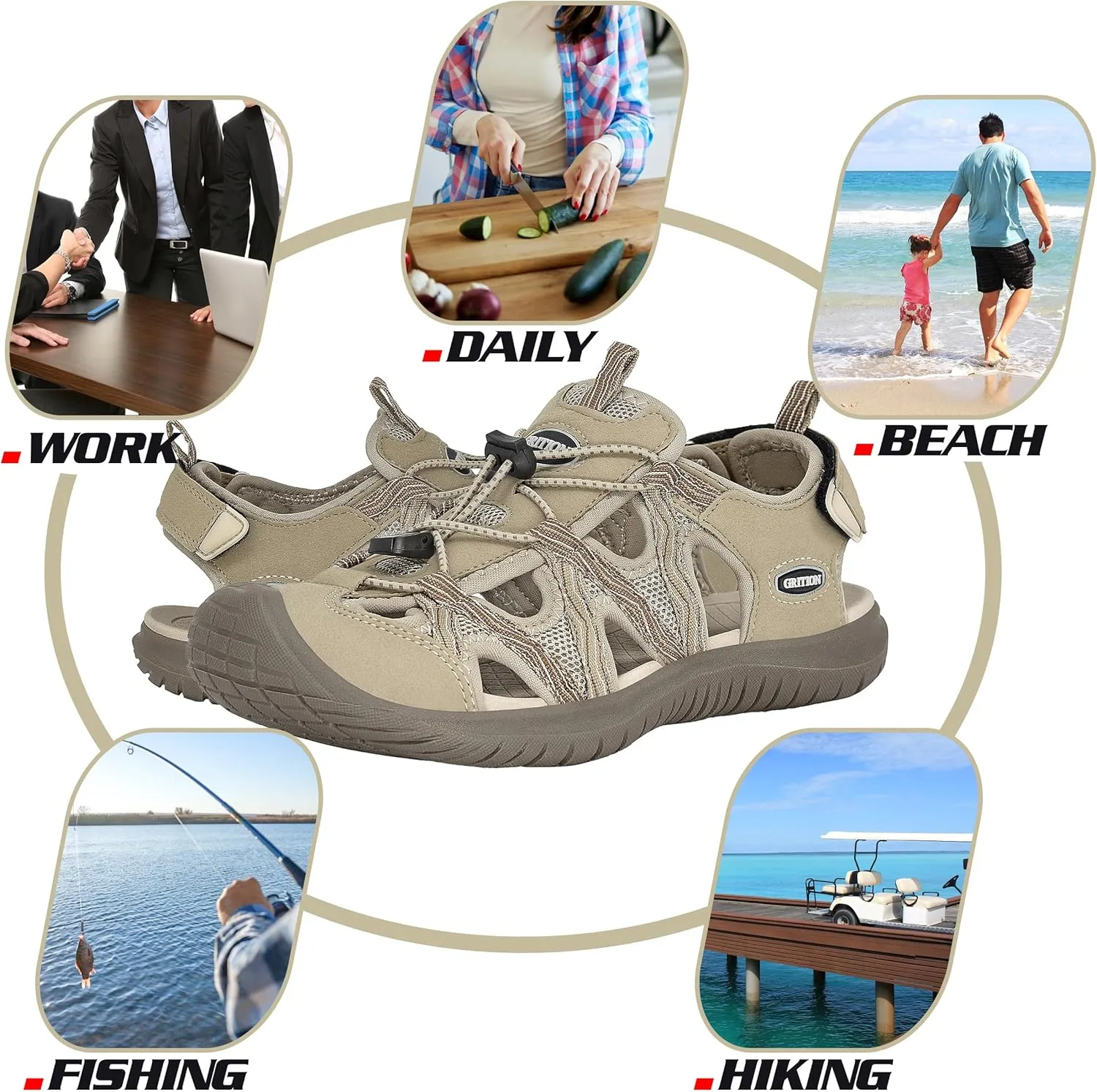 GRITION Hiking Sandals Women Closed Toe, Waterproof Lightweight Adjustable Hiking Athletic Sandals, Breathable For Beach Summer Adventure Comfortable Outdoor Sport