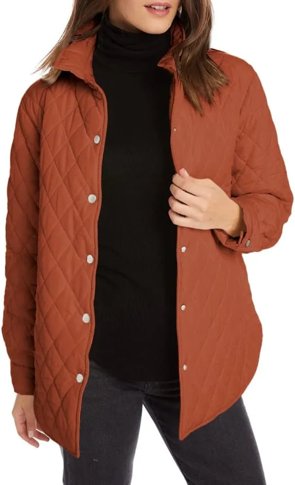 Grlasen Women's Lightweight Quilted Jacket Stand Collar Single-breasted Long Sleeve Warm Oversized Coat with Pockets