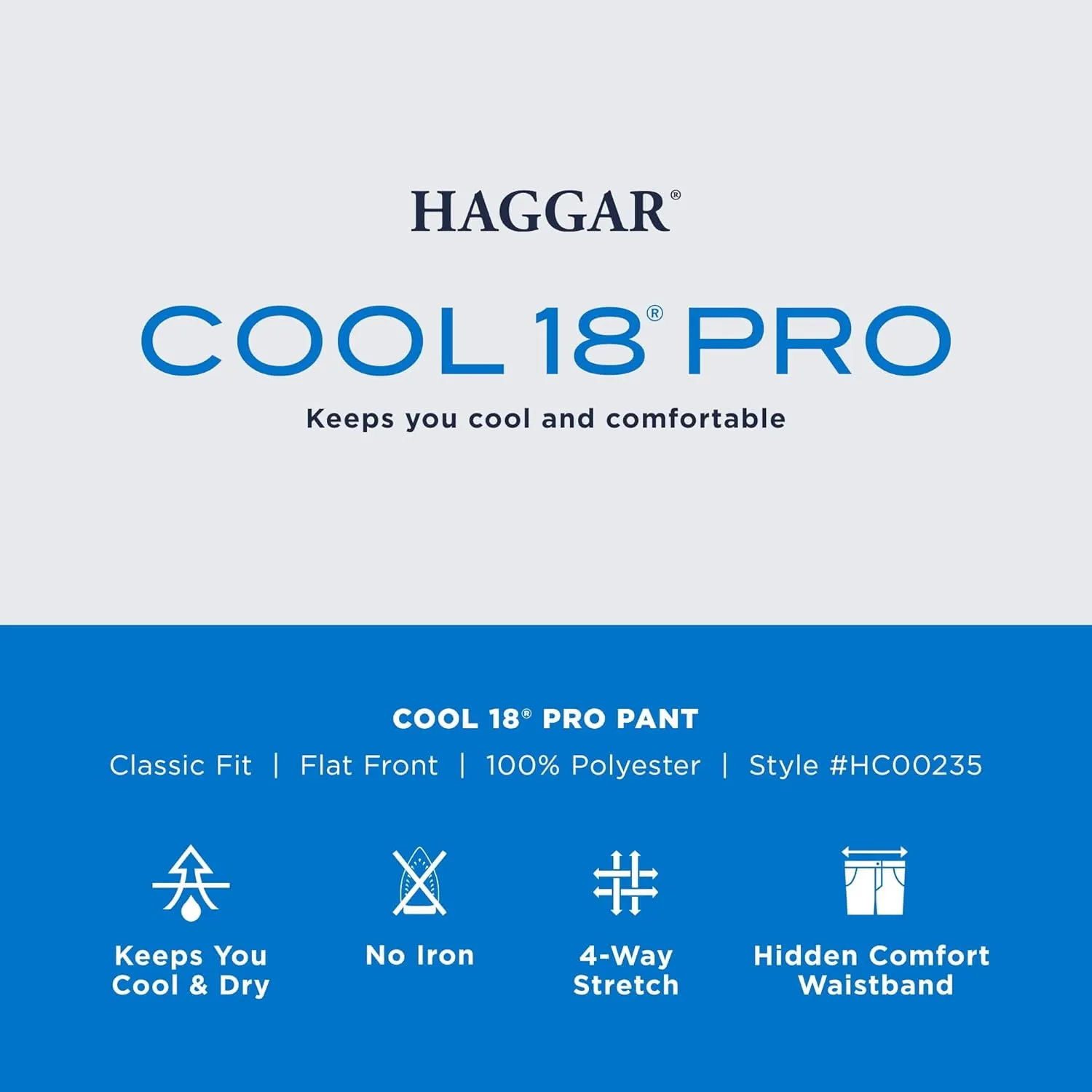 Haggar Men's Cool 18 Pro Classic Fit Flat Front Casual Stretch Performance Golf Pant