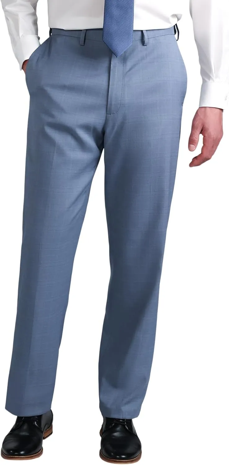 Haggar Men's Premium Comfort Tonal Plaid Classic Fit Flat Front Stretch Dress Pant