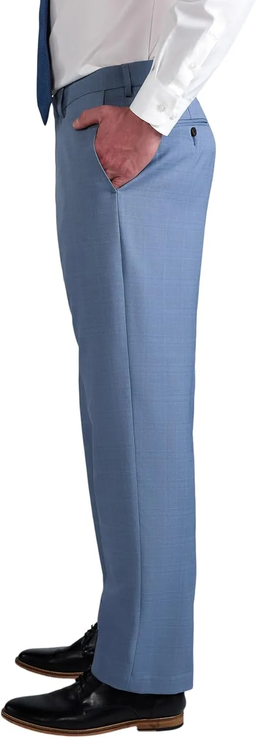 Haggar Men's Premium Comfort Tonal Plaid Classic Fit Flat Front Stretch Dress Pant