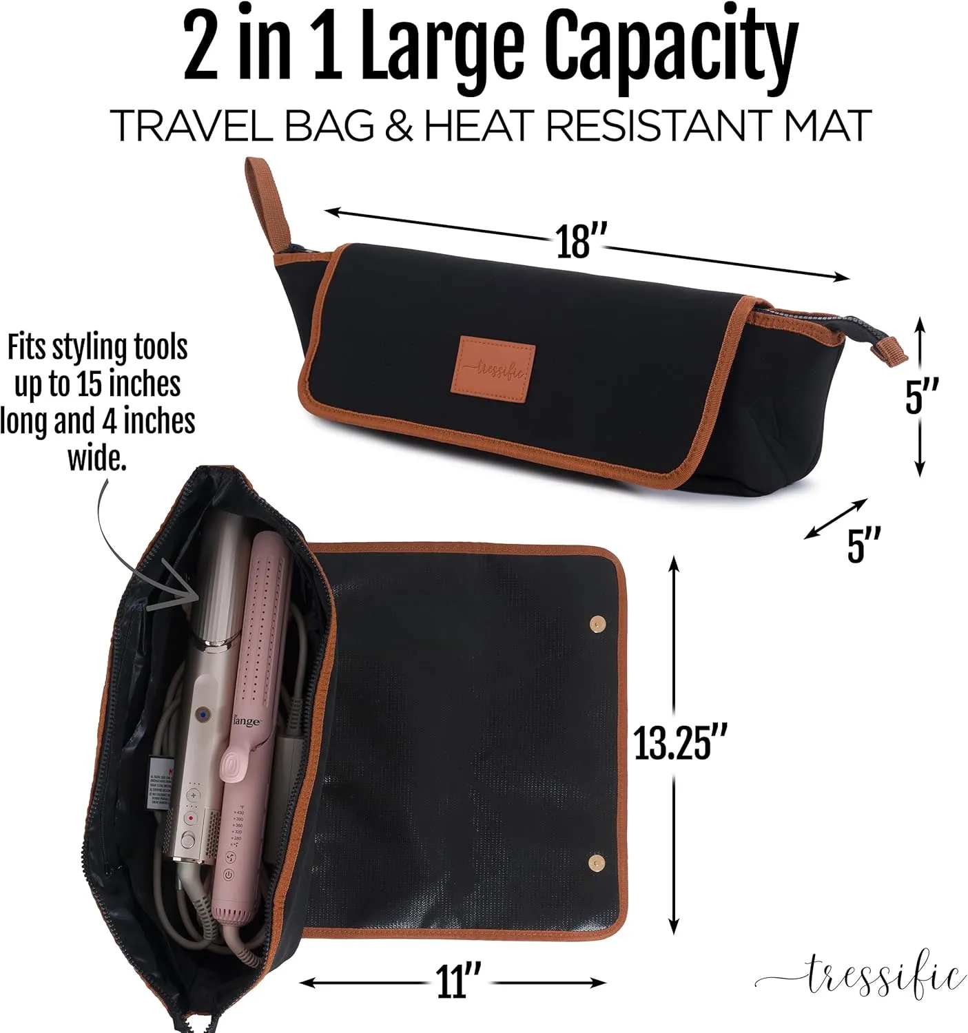 Hair Tools Travel Bag with Heat Resistant Mat, Large Hot Tool Organizer Bag, Curling Iron/Flat Iron Travel Case, Carrying Case for Hair Styling Tools, Travel Must Haves, Travel Essentials for Women