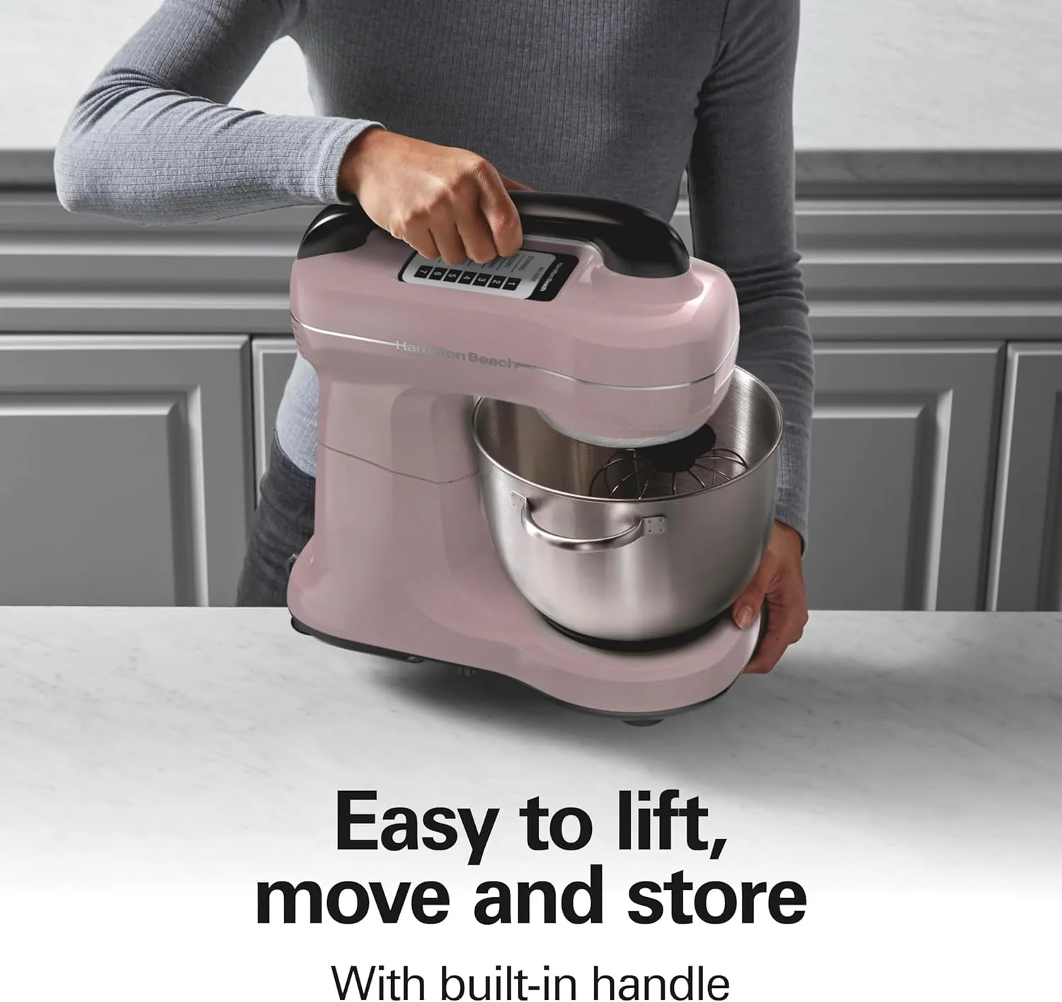 Hamilton Beach Electric Stand Mixer, 4 Quarts, Dough Hook, Flat Beater Attachments, Splash Guard, 7 Speeds with Whisk, Pink