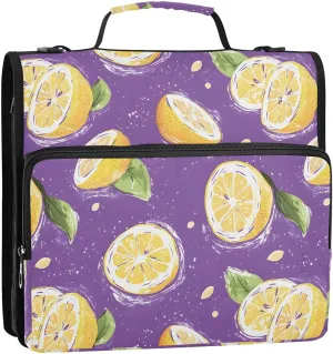 Hand-Drawn Lemons Zipper Binder D-Rings Expanding File Folder, Binder Organizer with Shoulder Strap & Handle for Easy Carry