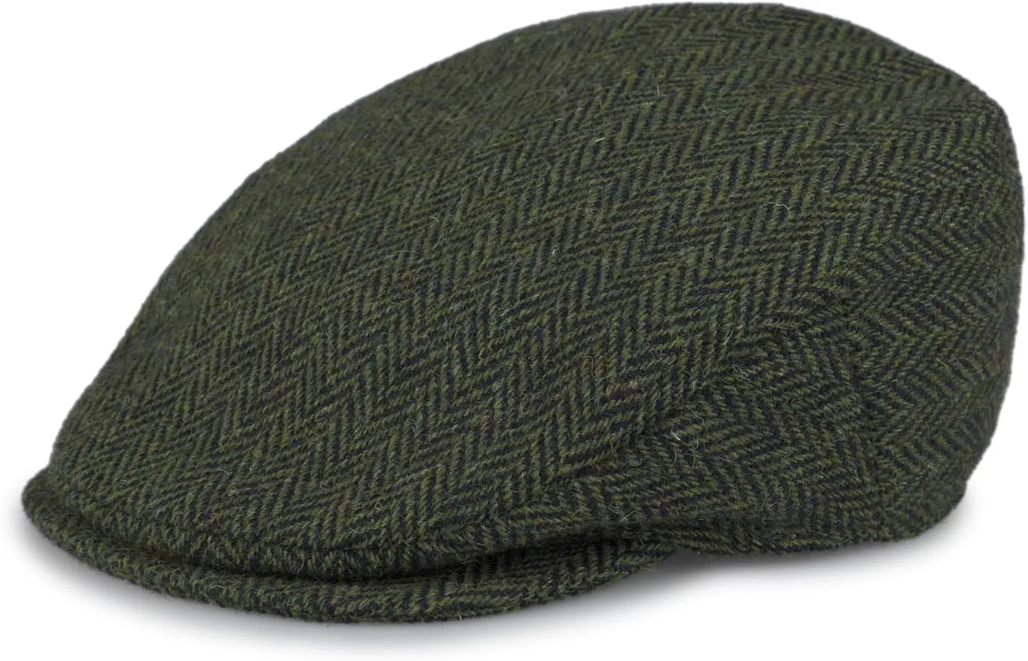 Hanna Hats for Men Donegal Tweed Vinatge Flat Cap - Driving Cap - Made in Ireland -100% Wool Tweed (US, Alpha, Large, Green Herringbone)