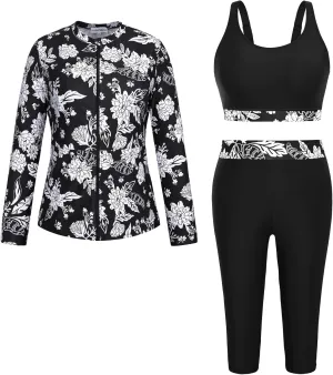 Hanna Nikole Women 3 Pieces Plus Size Rash Guard Swimwear Sun Protection Surfing Bathing Suits Long Sleeve Swimsuits