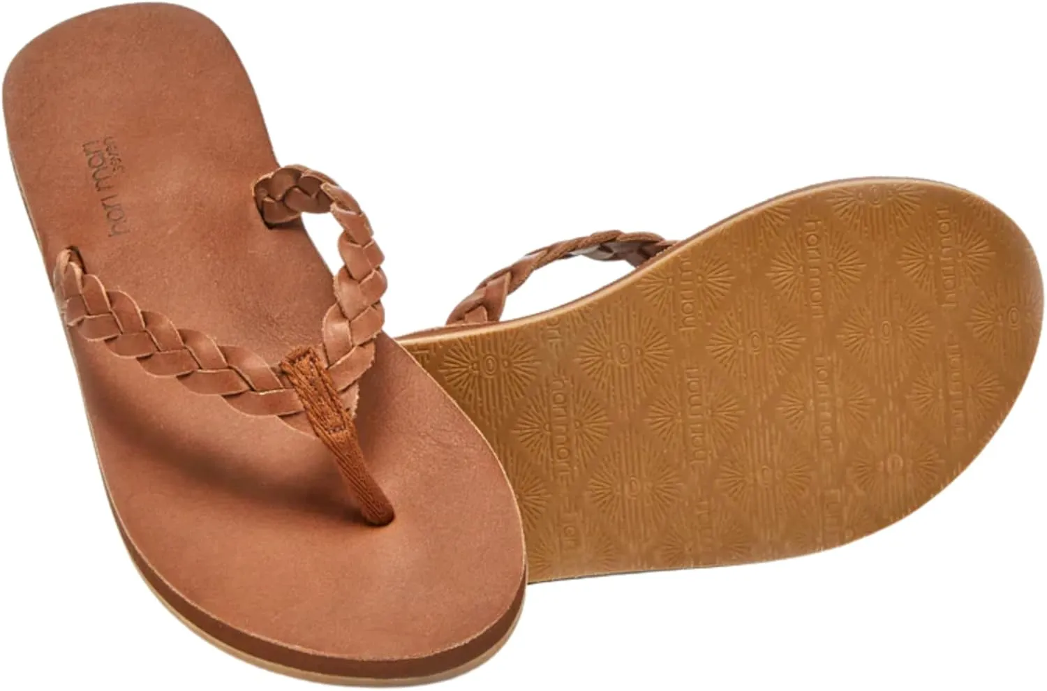 Hari Mari- Meadows Braided- Women's Classic Full Grain Leather Flip Flops with Braided Straps- No Break Ins, Firm Arch Support, and Beveled Edge to Reduce Tripping