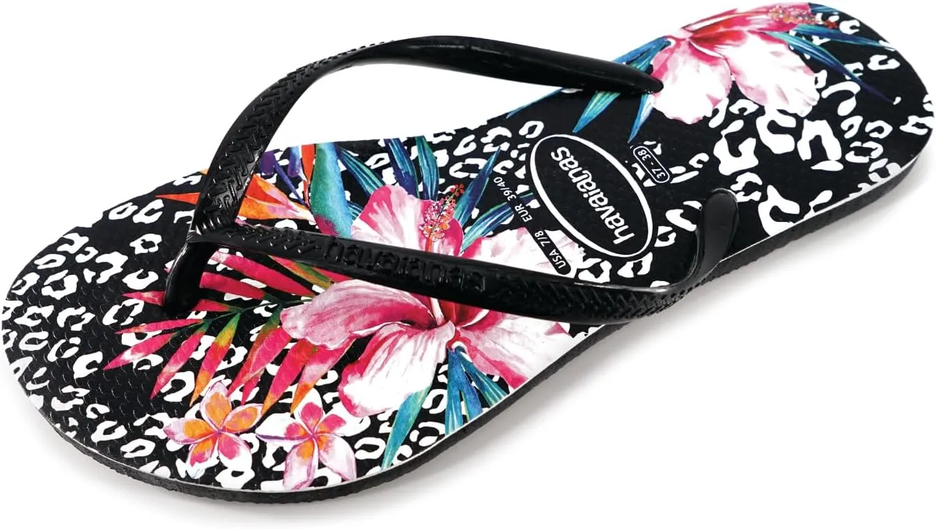 Havaianas kids slim animal floral sandal - black/black -, 11/12C little kid