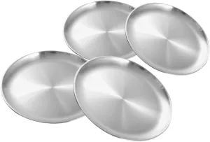 Healifty 4pcs Stainless Steel Dinner Plates Metal Plates for Bbq Picnic Camping and Party Easy to Clean Reliable Serving Option for Desserts Fruits and Western Dishes