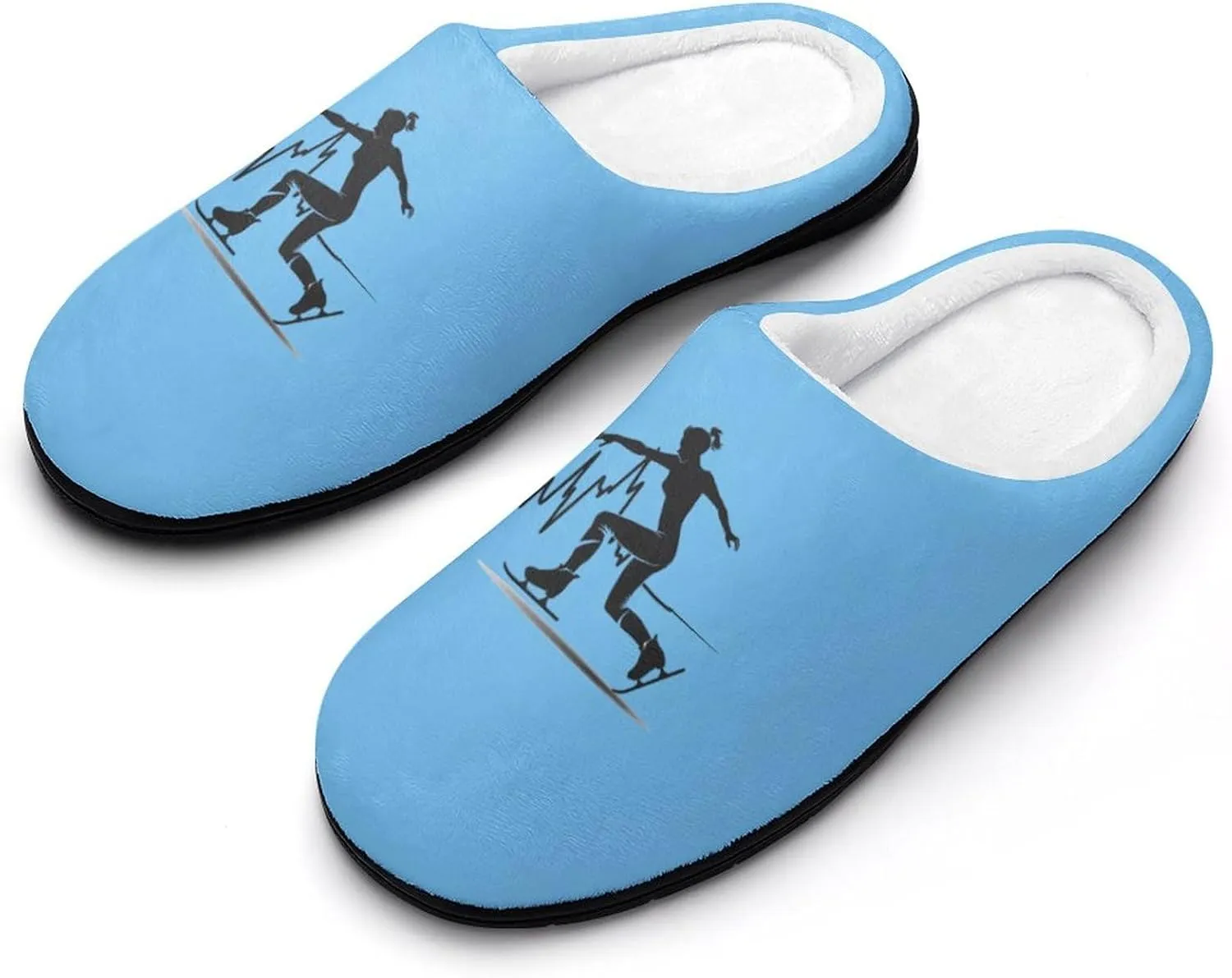 Heartbeat Ice Skating Men's Cotton Slippers Soft House Shoes Anti-Skid Bedroom Slipper for Home Outdoor