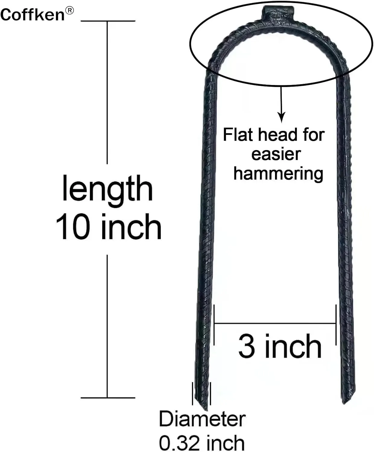 Heavy Rebar Trampoline Wind Stakes with Flat Welded Head,10’’x3’’x0.32’’ Wind Stake,Safety Ground Anchor for Securing Trampoline, Tents, Fences, Tarps, Garden Cloth, Hoses and More