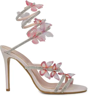 HiColor womens butterfly rhinestone stiletto sandals open-toed spiral high heels wedding ball dress performance sandals