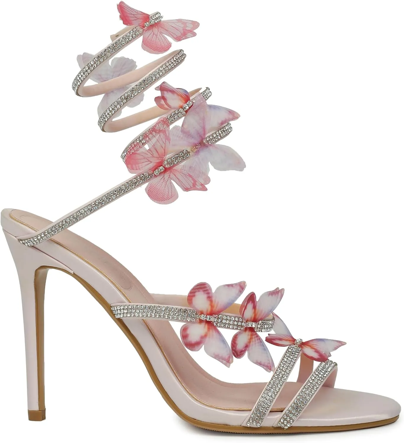 HiColor womens butterfly rhinestone stiletto sandals open-toed spiral high heels wedding ball dress performance sandals
