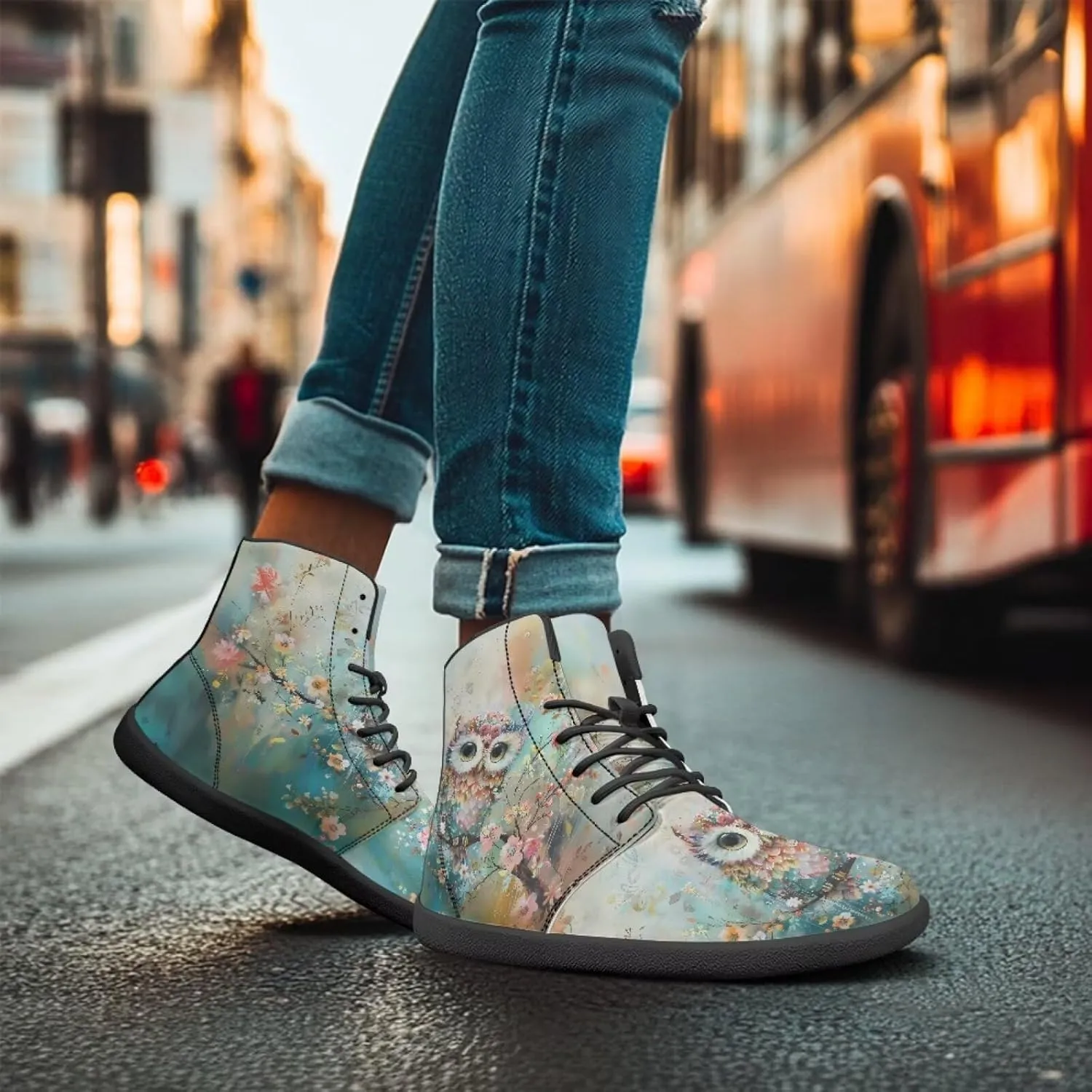 High Top Bird Pattern Ultra-Light Barefoot Shoes Men Wide Toe Box Boots Zero-Drop Running Sneaker