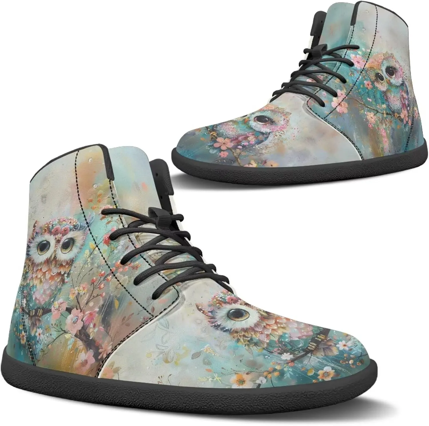 High Top Bird Pattern Ultra-Light Barefoot Shoes Men Wide Toe Box Boots Zero-Drop Running Sneaker