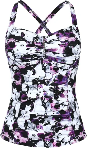Hilor Women's Tankini Tops Shirred Tummy Control Swimsuits Cross Back Tankini Swimwear Tops