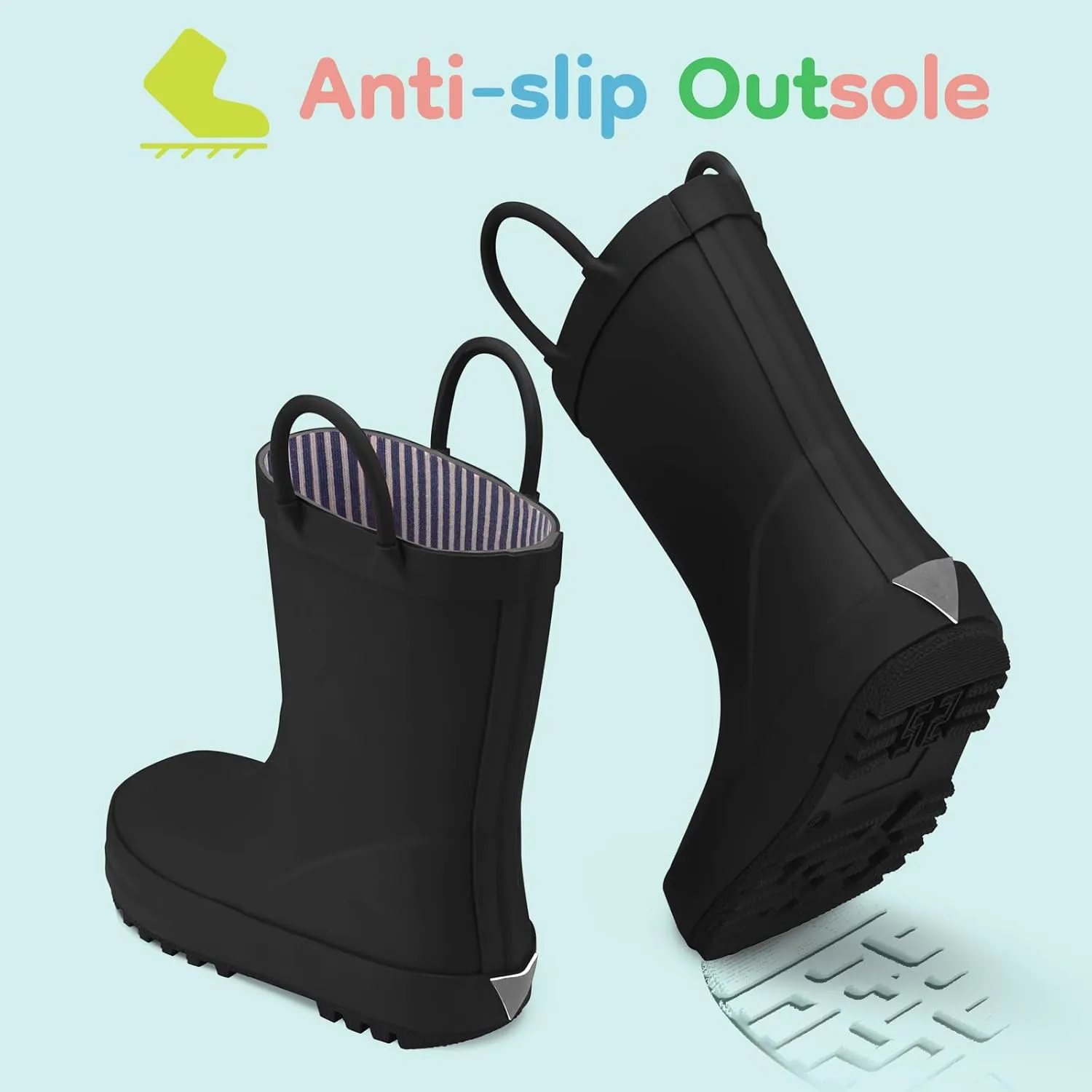 HISEA Rubber Rain Boots for Toddlers and Kids Boys Girls Lightwight Waterproof with Easy-on Handle