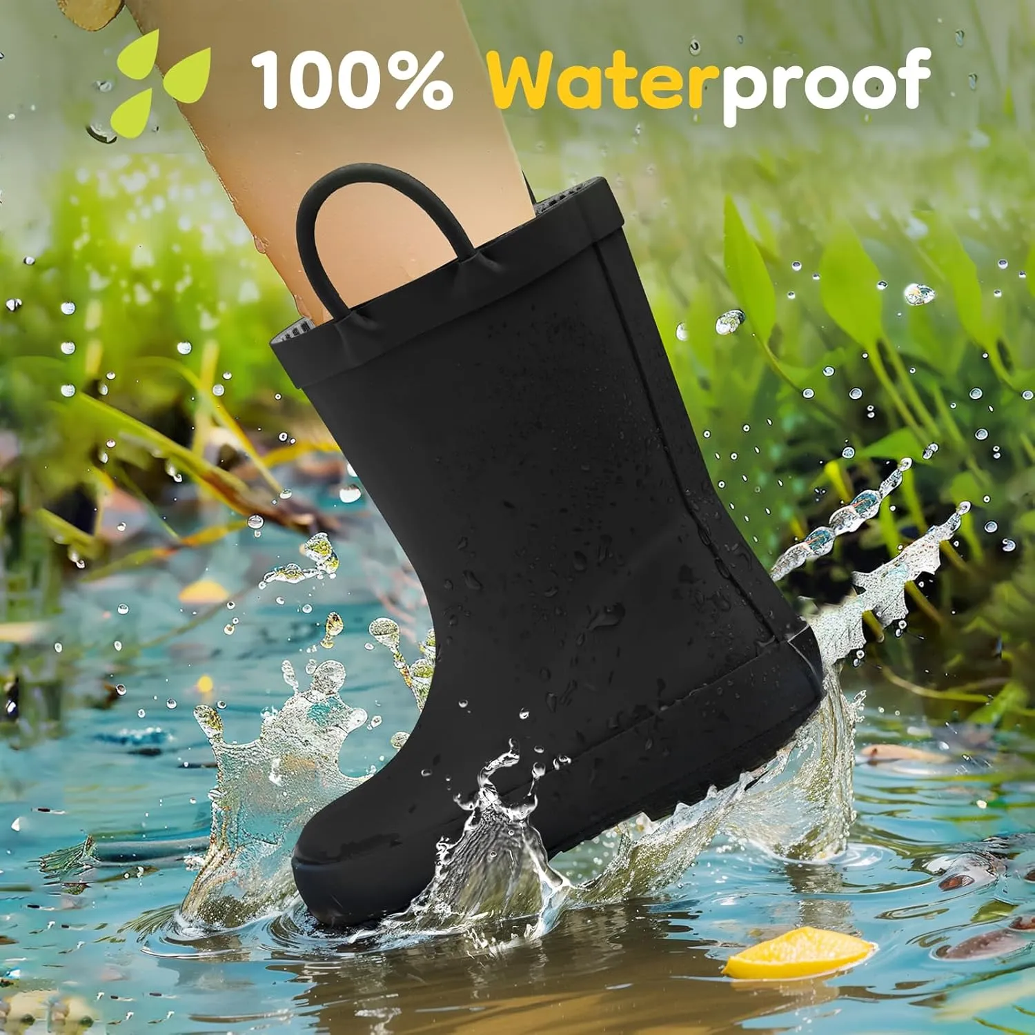 HISEA Rubber Rain Boots for Toddlers and Kids Boys Girls Lightwight Waterproof with Easy-on Handle