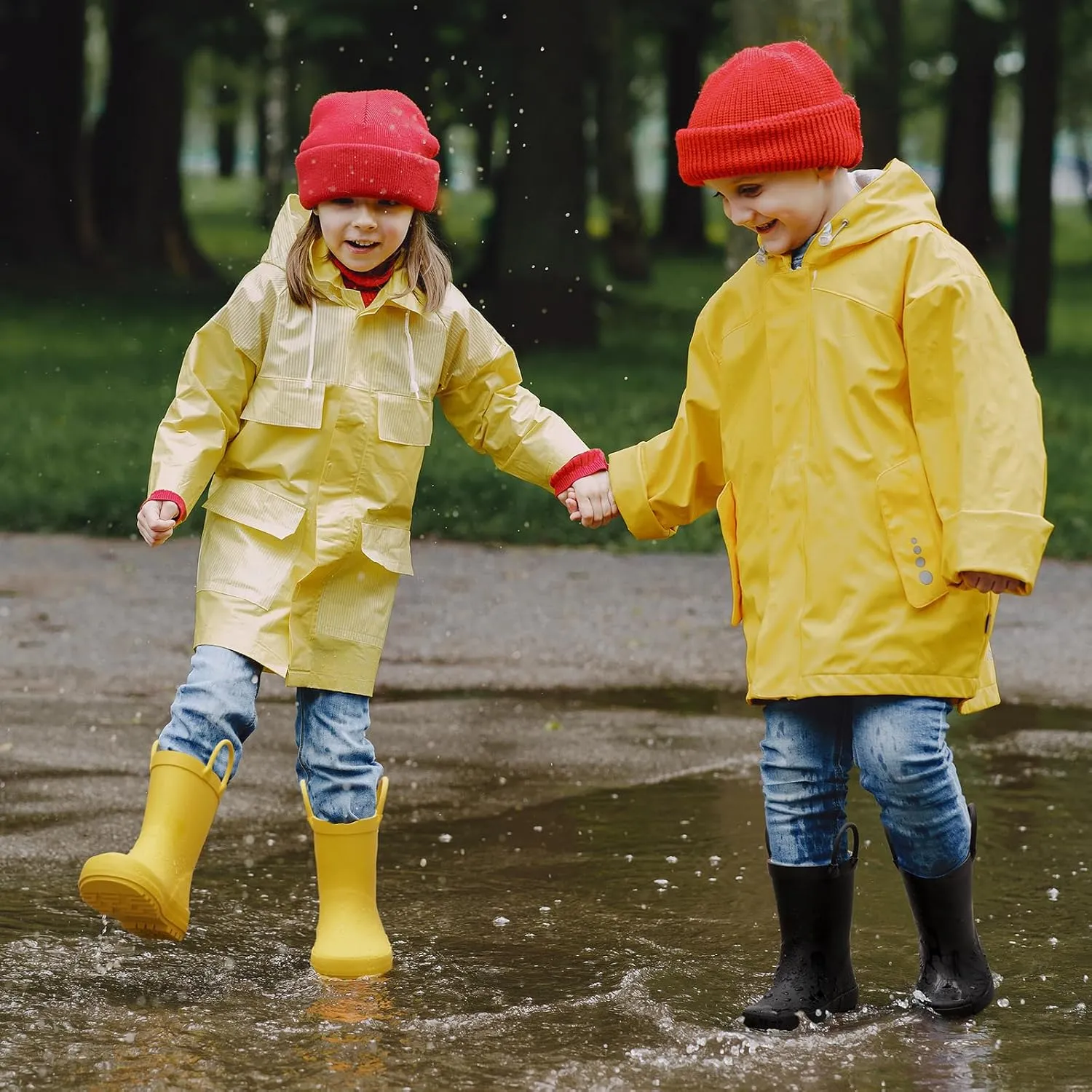 HISEA Rubber Rain Boots for Toddlers and Kids Boys Girls Lightwight Waterproof with Easy-on Handle