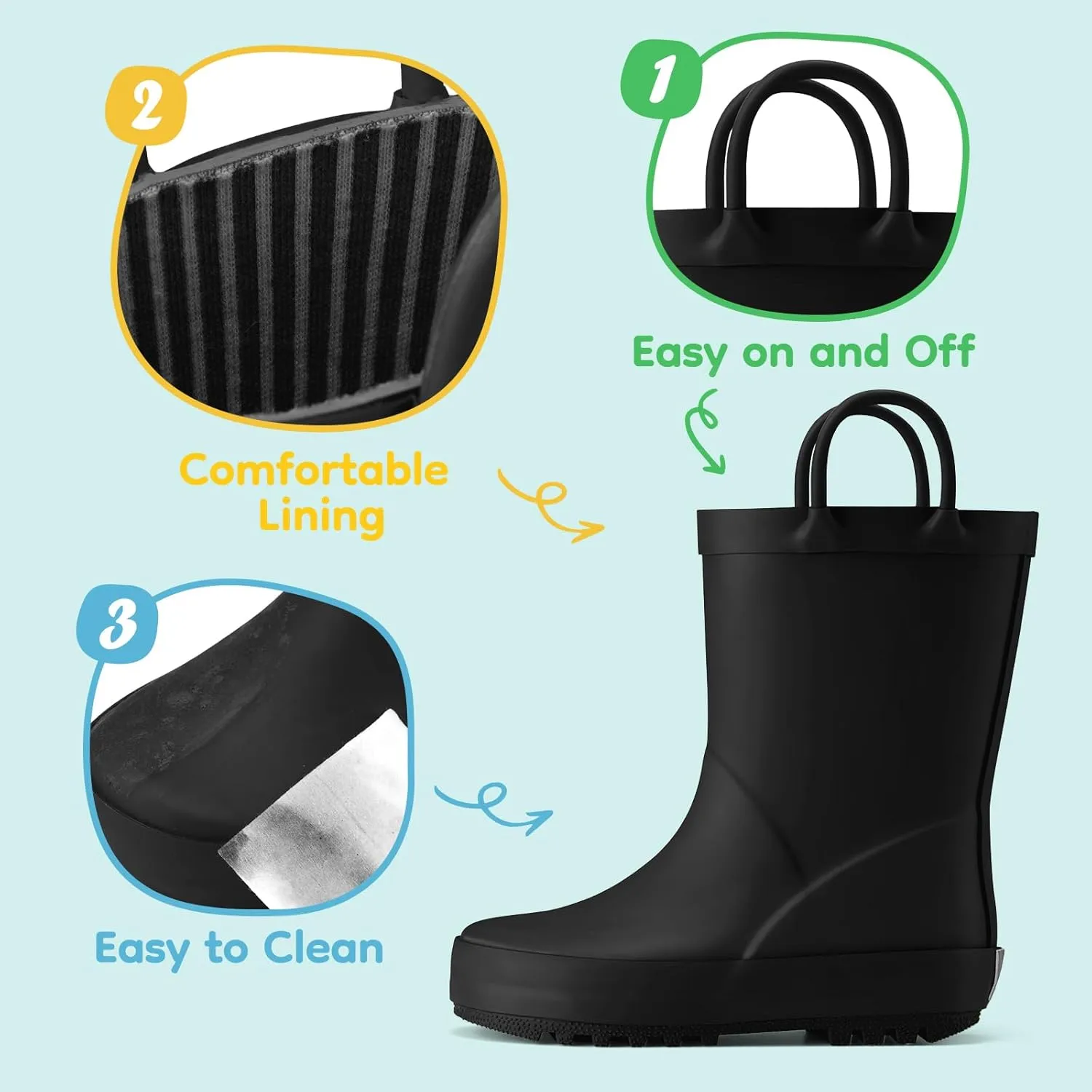 HISEA Rubber Rain Boots for Toddlers and Kids Boys Girls Lightwight Waterproof with Easy-on Handle