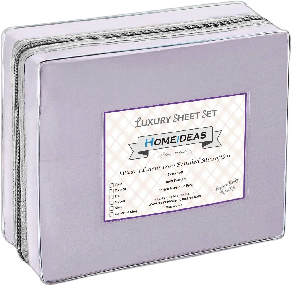 HOMEIDEAS 6 Pieces Lightweight Easy Care Microfiber Bed Sheets Set(Full, Lavender), Super Soft & Fade Resistant, 15 inches Deep Pocket 1800 Thread Count Bedding