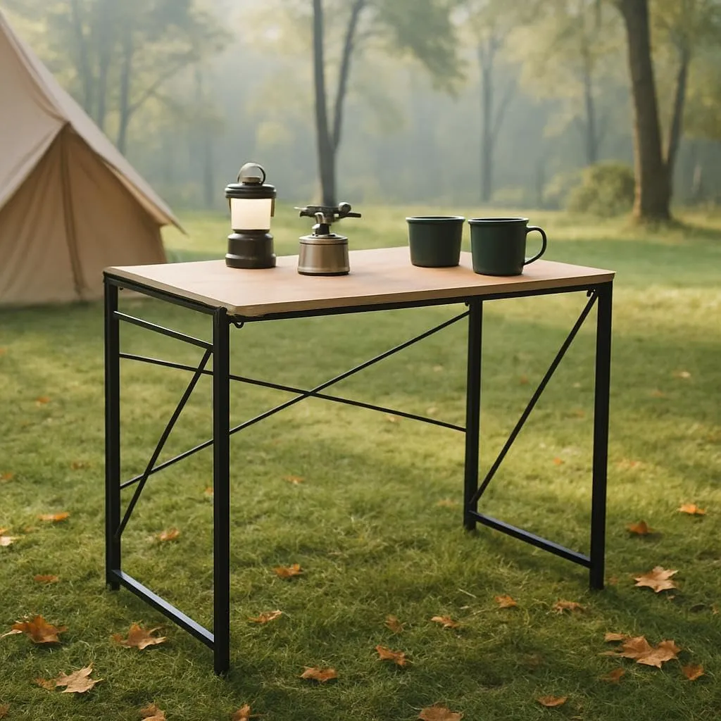 Homy Casa Portable Folding Camp Table – Quick Assembly with Embedded Design, Easy Storage & Transport, Sleek and Sturdy for Outdoor Adventures (Oak, Large)