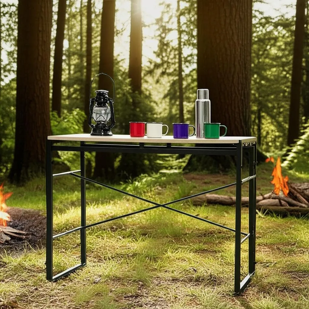 Homy Casa Portable Folding Camp Table – Quick Assembly with Embedded Design, Easy Storage & Transport, Sleek and Sturdy for Outdoor Adventures (Oak, Large)