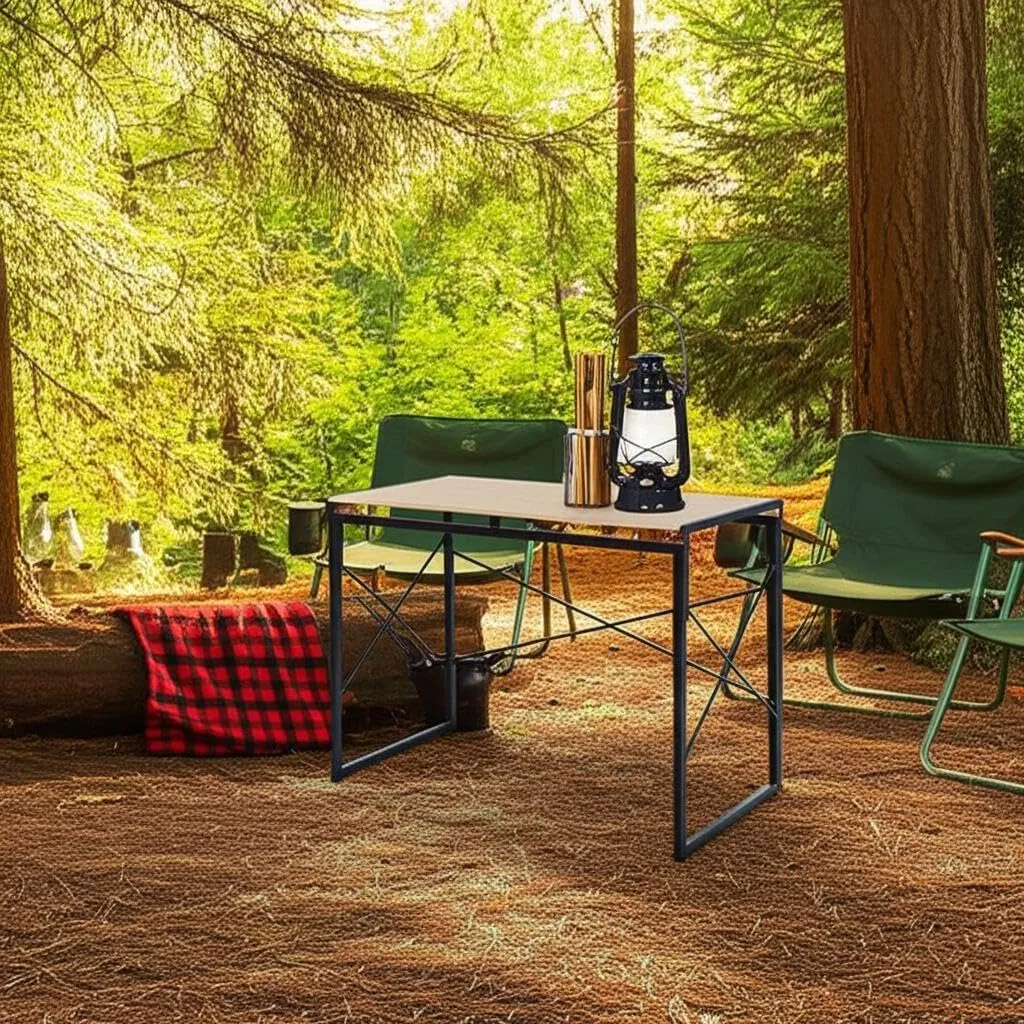 Homy Casa Portable Folding Camp Table – Quick Assembly with Embedded Design, Easy Storage & Transport, Sleek and Sturdy for Outdoor Adventures (Oak, Large)