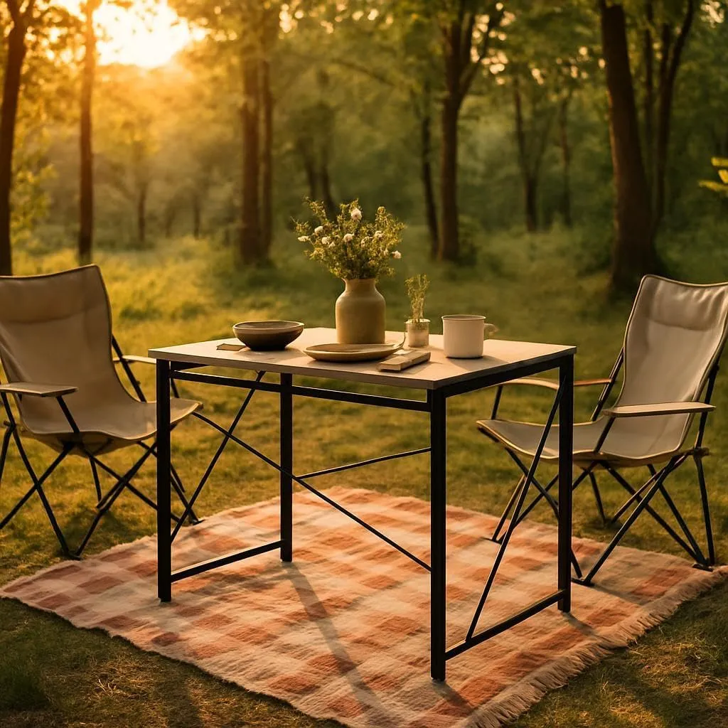 Homy Casa Portable Folding Camp Table – Quick Assembly with Embedded Design, Easy Storage & Transport, Sleek and Sturdy for Outdoor Adventures (Oak, Large)