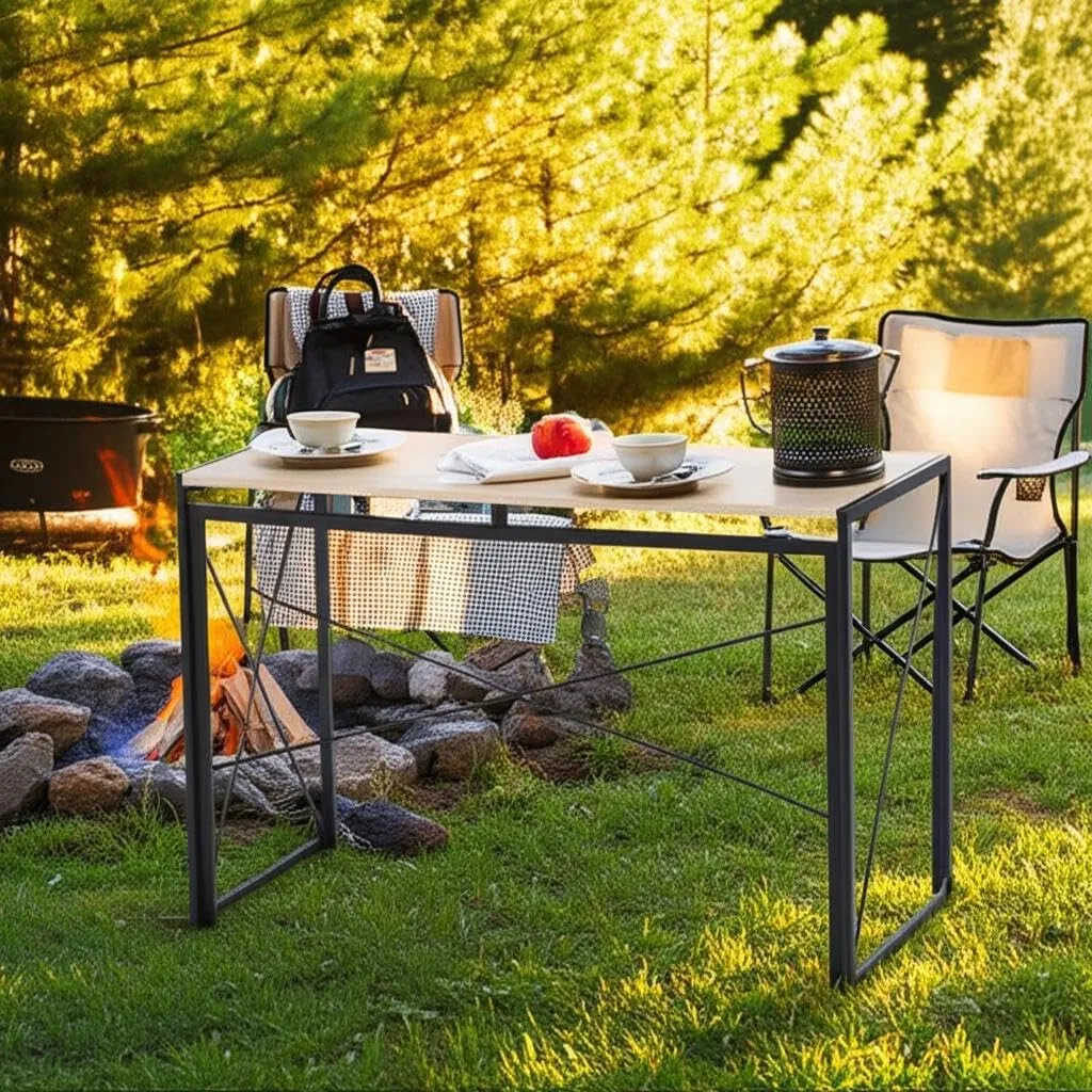 Homy Casa Portable Folding Camp Table – Quick Assembly with Embedded Design, Easy Storage & Transport, Sleek and Sturdy for Outdoor Adventures (Oak, Large)